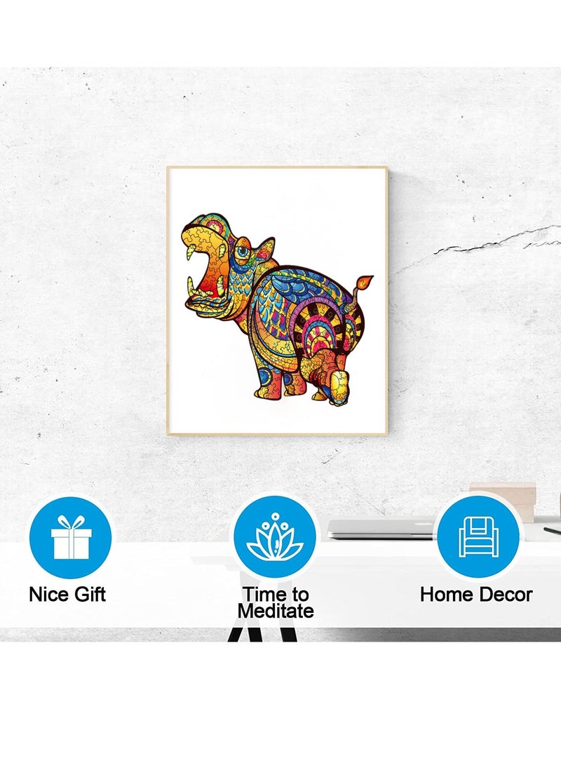 Wooden Jigsaw Puzzles 3D Animals Shaped Best Gift for Adults and Kids DIY Puzzle Piece Colorful Unique Hippo Puzzles - Image 4