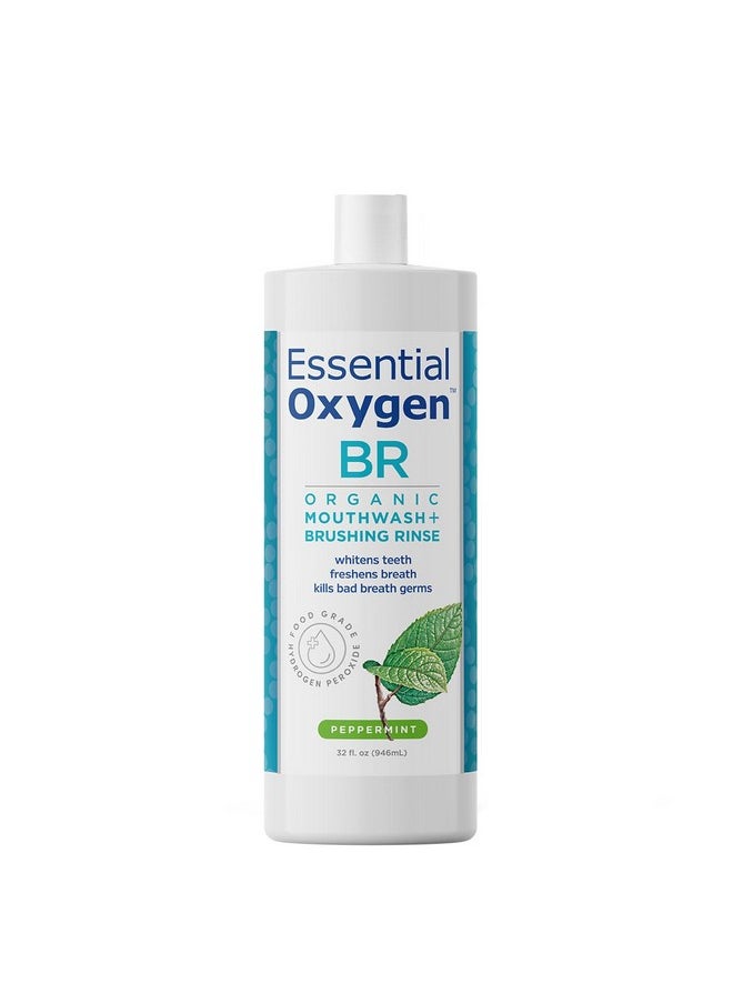 Essential Oxygen Essential Oxygen Certified BR Organic Brushing Rinse, All Natural Mouthwash for Whiter Teeth, Fresher Breath, and Happier Gums, Alcohol-Free Oral Care, Peppermint, 32 Ounce  - Image 1
