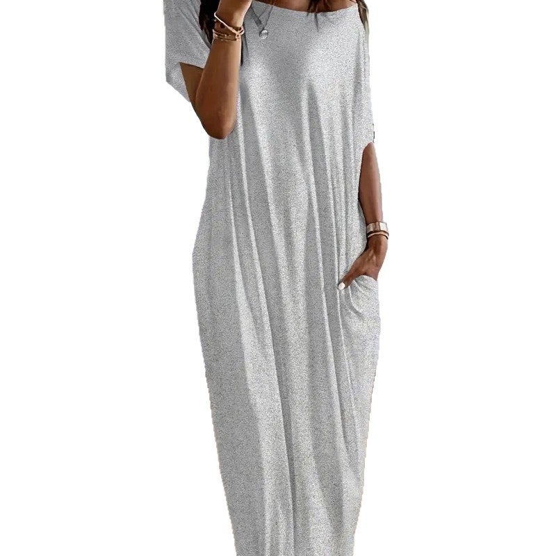 Women's Casual Solid Short Sleeve Long Dress - Image 5