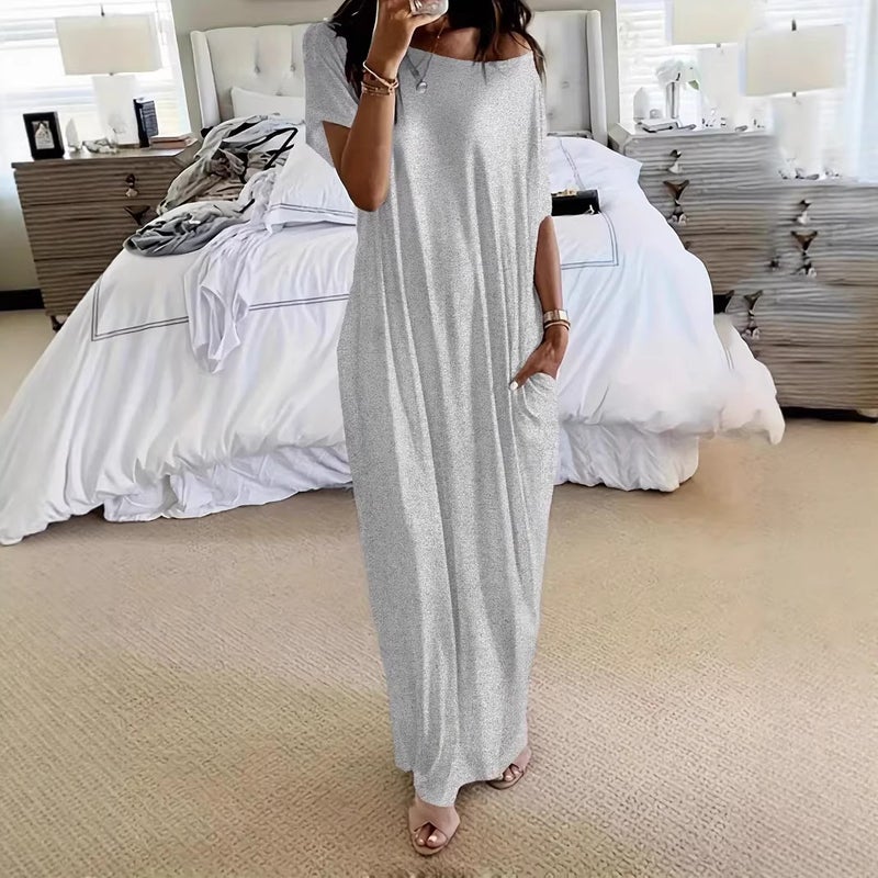Women's Casual Solid Short Sleeve Long Dress - Image 1
