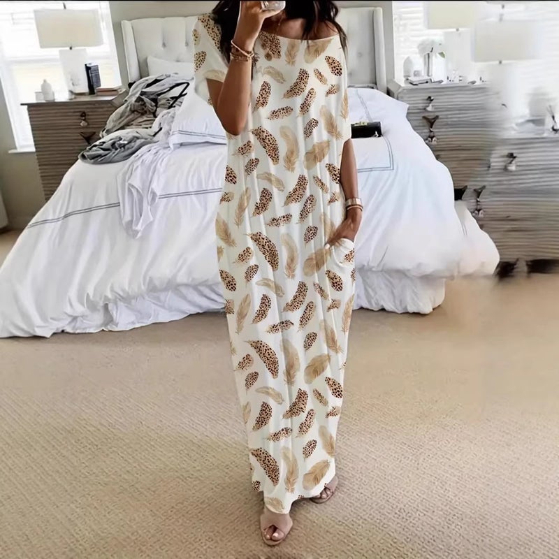 Women's Casual Solid Short Sleeve Long Dress - Image 3