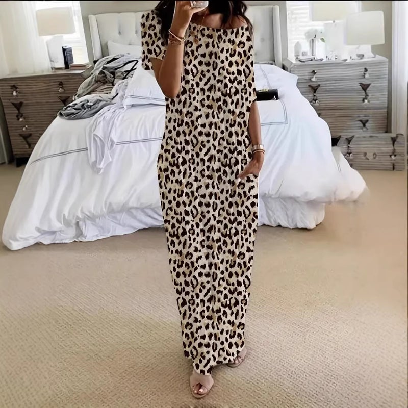 Women's Casual Solid Short Sleeve Long Dress - Image 2
