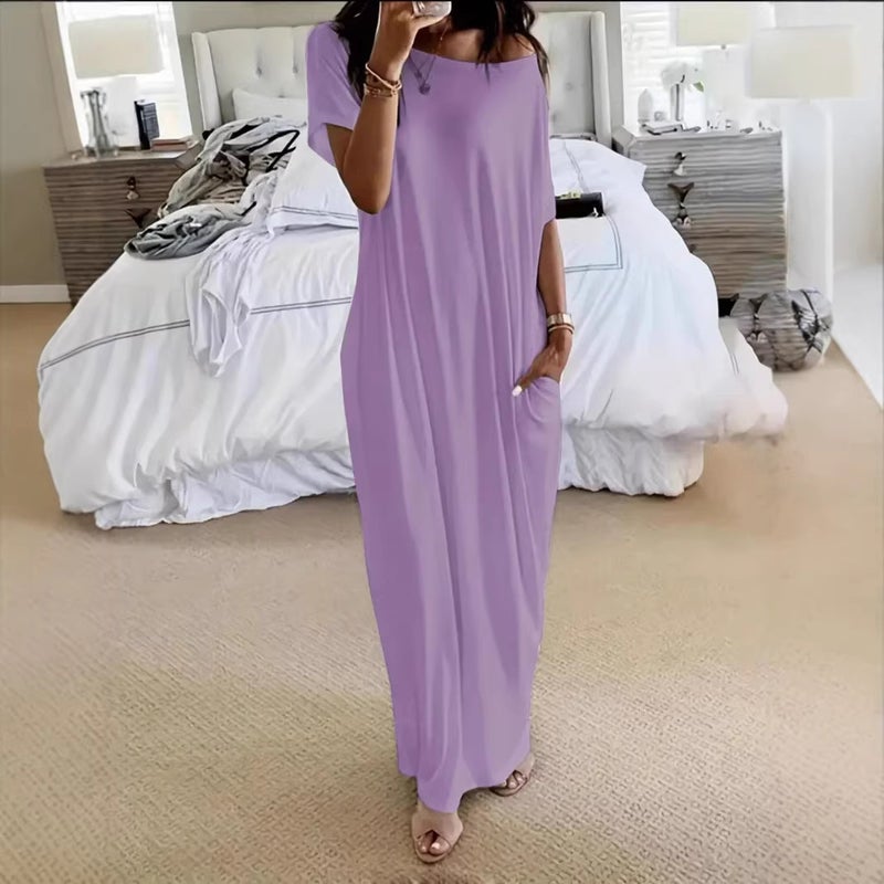Women's Casual Solid Short Sleeve Long Dress - Image 4