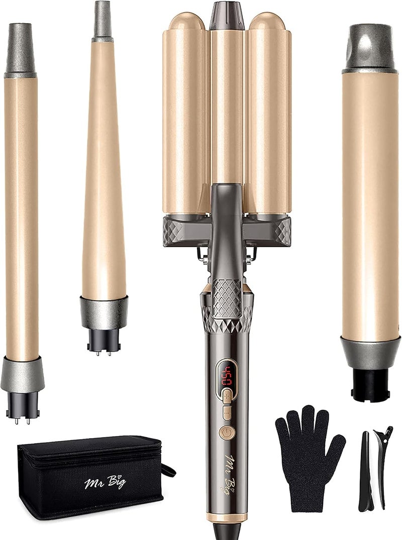 Mr Big Curling Iron Mr Big Triple Waver Curling Iron Set for Beachy Waves has the 4 Most Used Wands 1 Waver Crimper  Wands from  to 125 Great for Long Hair Travel Bag  Accessories Fast Heat for All Hair Types