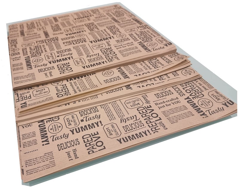 Inditradition Food-Grade Brown Food Wrapping Paper Sheets, Leak-Proof (Pack of 250 Sheets, 11 x 12, Newspaper Print) - Image 3