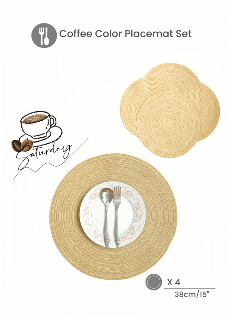 Coffee Color  Waterproof Round Placemat set of 4,38CM Super Large Size Dining Table,Heat-resistant and Anti-scald, Washable, Quick-dry, Wipe it clean,Roll up and store,Table Decoration, for Kitchen Dining Table,Holiday Party, Wedding,Restaurants, Cafes, Gifts,Ramadan Decorations (15inch) Brown - Image 1