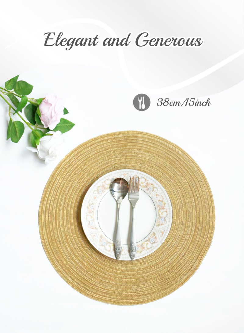 Coffee Color  Waterproof Round Placemat set of 4,38CM Super Large Size Dining Table,Heat-resistant and Anti-scald, Washable, Quick-dry, Wipe it clean,Roll up and store,Table Decoration, for Kitchen Dining Table,Holiday Party, Wedding,Restaurants, Cafes, Gifts,Ramadan Decorations (15inch) Brown - Image 2