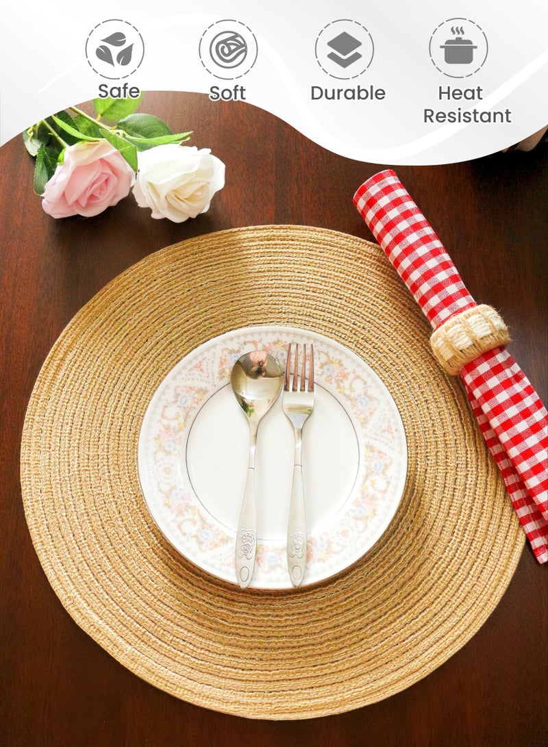 Coffee Color  Waterproof Round Placemat set of 4,38CM Super Large Size Dining Table,Heat-resistant and Anti-scald, Washable, Quick-dry, Wipe it clean,Roll up and store,Table Decoration, for Kitchen Dining Table,Holiday Party, Wedding,Restaurants, Cafes, Gifts,Ramadan Decorations (15inch) Brown - Image 3