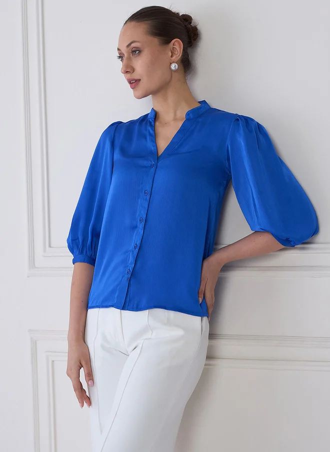 Salt Attire  SALT ATTIRE Mandarin Collar Puff Sleeve Shirt Style Top for Women | Best Price UAE