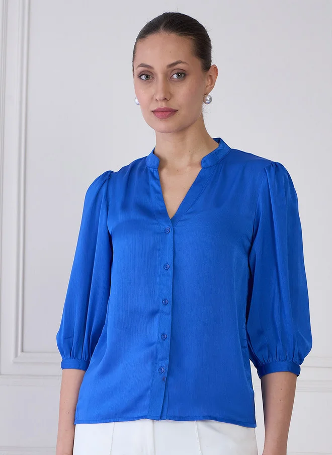 سولت اتاير SALT ATTIRE Mandarin Collar Puff Sleeve Shirt Style Top