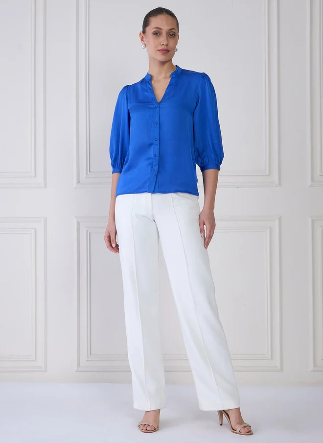 Salt Attire  SALT ATTIRE Mandarin Collar Puff Sleeve Shirt Style Top for Women | Best Price UAE