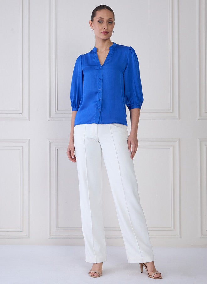 SALT ATTIRE Mandarin Collar Puff Sleeve Shirt Style Top - Image 5