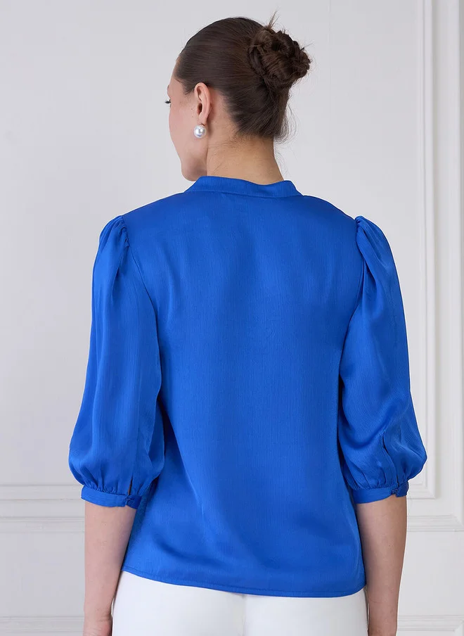 Salt Attire  SALT ATTIRE Mandarin Collar Puff Sleeve Shirt Style Top for Women | Best Price UAE