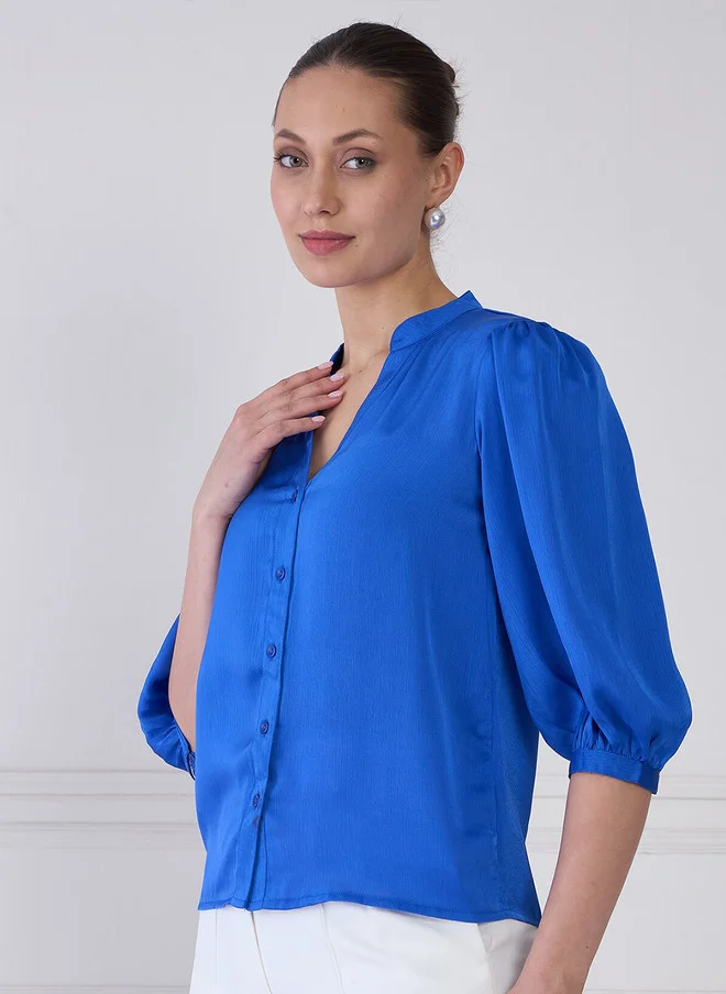 Salt Attire  SALT ATTIRE Mandarin Collar Puff Sleeve Shirt Style Top for Women | Best Price UAE