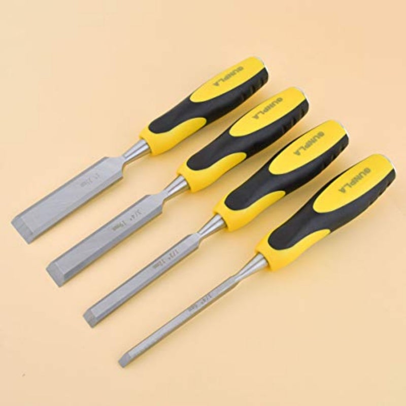 4 Pieces Wood Chisel Set Woodworking Carving Heavy Duty Hand Tools 1/4", 1/2", 3/4" and 1" 6mm, 12mm, 19mm, 25mm with Soft-Grip Handles - Image 5