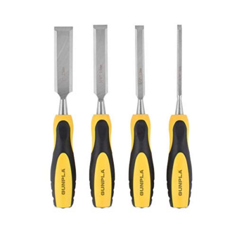 4 Pieces Wood Chisel Set Woodworking Carving Heavy Duty Hand Tools 1/4", 1/2", 3/4" and 1" 6mm, 12mm, 19mm, 25mm with Soft-Grip Handles - Image 1