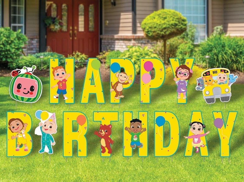Seasons CoComelon Happy Birthday Yard Signs with Metal Stakes, 16" Letters - Image 1