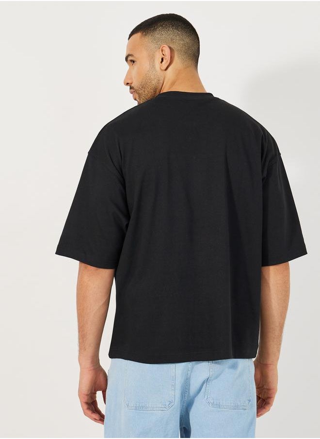 Styli Label Detail Round Neck Boxy T-Shirt  - Image 4
