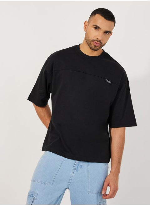 Label Detail Round Neck Boxy T-Shirt