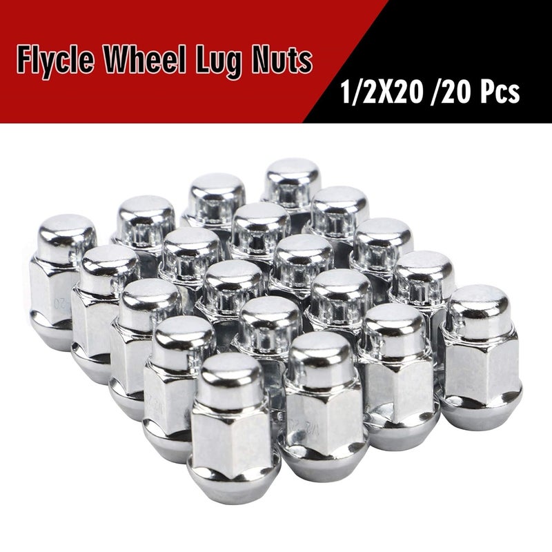 FLYCLE 20PCS 1.4 inch Chrome 1/2-20 Closed End Bulge Acorn Lug Nuts - Cone Seat - 19mm Hex Wheel Lug Nut for Bronco Cherokee Liberty Mustang Ranger Explorer YJ TJ KJ KK ZJ WJ WK XK MJ XJ Aftermarket Wheels - Image 3