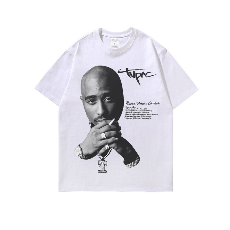 Hip-Hop Print Tee Heavyweight Washed Oversized White  - Image 1