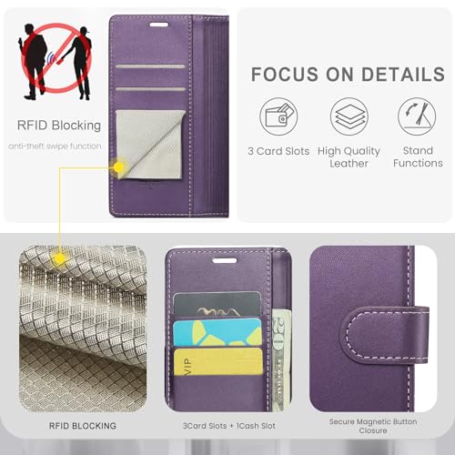 FLIPALM Wallet Case for Google Pixel 10 Pro XL 5G, RFID Blocking Credit Card Holder, PU Leather Folio Flip Kickstand Protective Shockproof Cover for Pixel 10 Pro XL(Purple) - Image 3