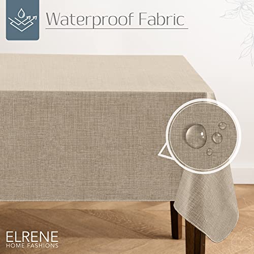 Elrene Home Fashions Monterey Linen Inspired Water and StainResistant Vinyl Tablecloth with Flannel Backing 60 inches X 120 inches Rectangle Taupe - Image 3