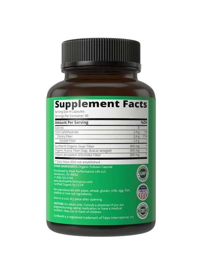 Peak Performance 3-in-1 Prebiotic Fiber - Vegan Capsules for Gut, Digestive Health. Raw Whole Food Plant Based Prebiotics Pills Supplement with Inulin (Jerusalem Artichoke), Acacia Fibers, SunFiber - Image 4