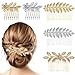salbsever 5PCS Leaf Hair Combs for Women Accessories Gold Silver Rhinestone Hair Comb Clips with Teeth Combs for Wedding Metal Decorative French Twist Slide Comb for Bride Bridesmaid Christma Parties Prom Dance - Image 2