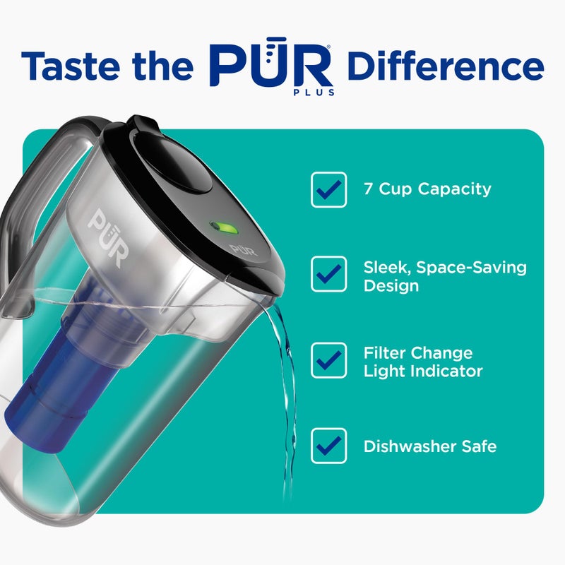 PUR Plus 7-Cup Water Filter Pitcher, Cleaner, Great-Tasting Water, Dishwasher Safe, Powerful, Lead-Reducing Filtration, LockFit Cap Design, Smoke - Image 2