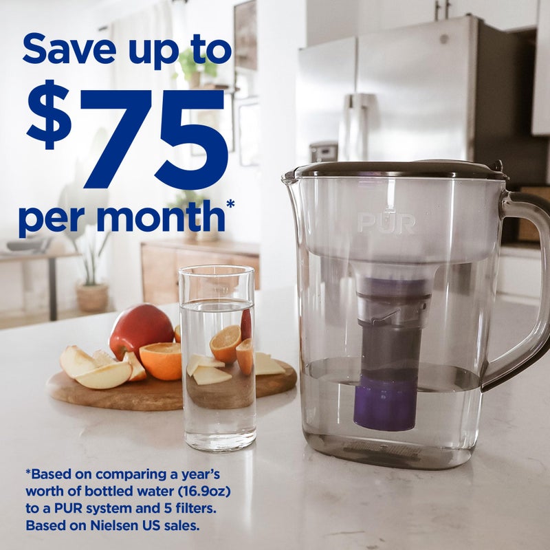 PUR Plus 7-Cup Water Filter Pitcher, Cleaner, Great-Tasting Water, Dishwasher Safe, Powerful, Lead-Reducing Filtration, LockFit Cap Design, Smoke - Image 3