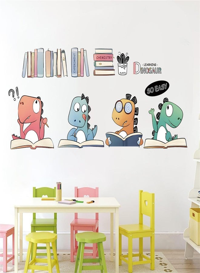 Saomour Cute Cartoon Dinosaur Reading Wall Decals Dinosaur Study Wall Stickers Children's Room Kindergarten Classroom Decoration Self Adhesive Wall Decor Pegatinas para Pared - Image 2