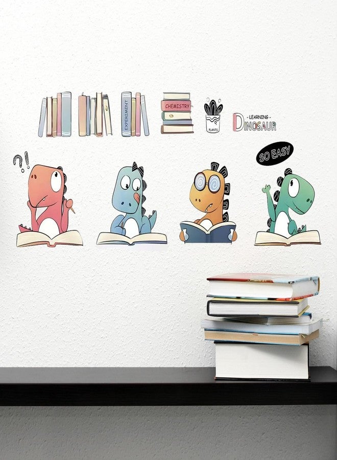 Saomour Cute Cartoon Dinosaur Reading Wall Decals Dinosaur Study Wall Stickers Children's Room Kindergarten Classroom Decoration Self Adhesive Wall Decor Pegatinas para Pared - Image 1