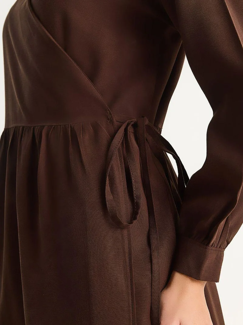 Bianco Lucci LUCCI Maxi Ruffle Drape Turtleneck Dress
