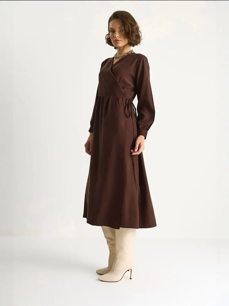 Bianco Lucci LUCCI Maxi Ruffle Drape Turtleneck Dress