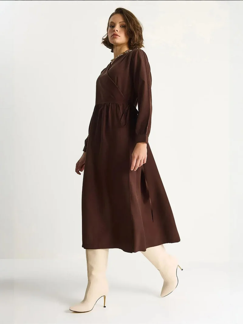 Bianco Lucci LUCCI Maxi Ruffle Drape Turtleneck Dress