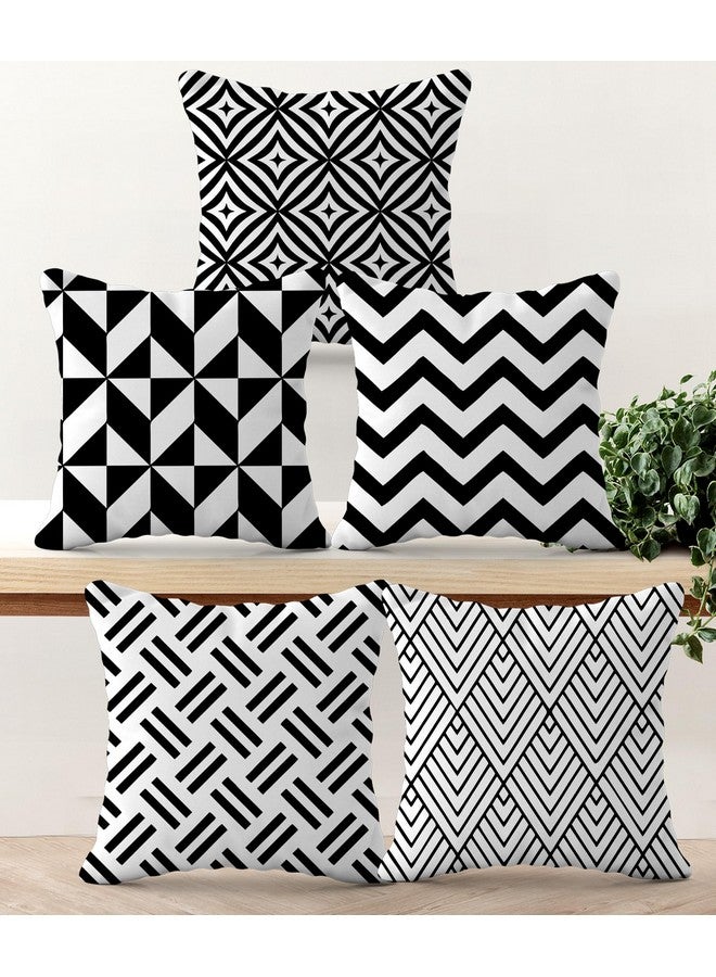 HOOPY Set of 5 Designer Decorative Throw Pillow/Cushion Covers (16 inch x 16 inch, Black Geometric Print) - Image 1