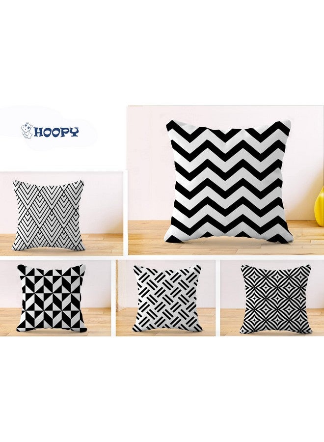 HOOPY Set of 5 Designer Decorative Throw Pillow/Cushion Covers (16 inch x 16 inch, Black Geometric Print) - Image 2