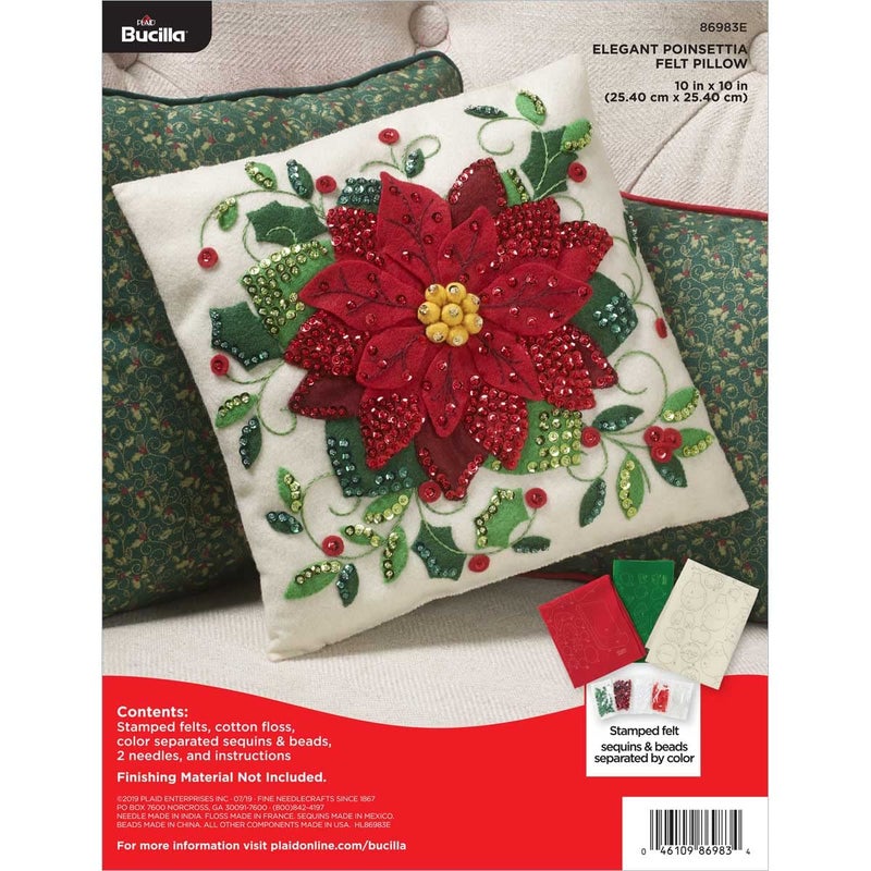 Bucilla Bucilla Elegant Poinsettia Felt Applique Throw Pillow Kit 