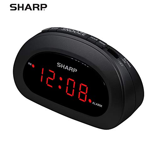 Sharp Small, Space-Saving Digital Alarm Clock – Compact Bedside Clock with Large Red LED Display, Easy Top Button Controls, Snooze, and Battery Backup – Perfect for Bedroom, Dorm, or Travel - Image 4