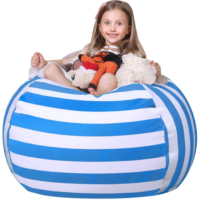 WEKAPO Stuffed Animal Storage Bean Bag Chair Cover for Kids Stuffable Zipper Beanbag for Organizing Children Plush Toys Large Premium Cotton Canvas Blue XXLarge