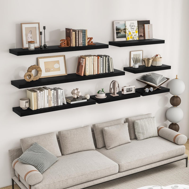 RICHFOCUS 36Inch Floating Shelves for Wall 2 Pack Shelves for Bedroom|Kitchen|Bathroom Wall Mounted Rustic Wood Floating Shelf with Invisible Brackets for Books|Storage|Decor, Black - Image 2