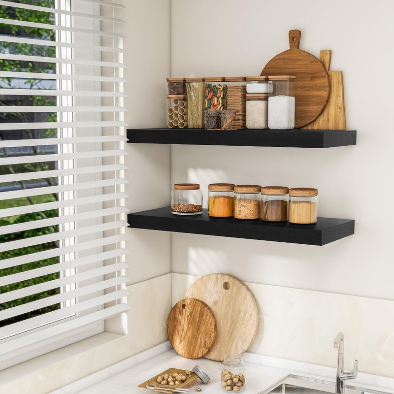 RICHFOCUS 36Inch Floating Shelves for Wall 2 Pack Shelves for Bedroom|Kitchen|Bathroom Wall Mounted Rustic Wood Floating Shelf with Invisible Brackets for Books|Storage|Decor, Black - Image 3