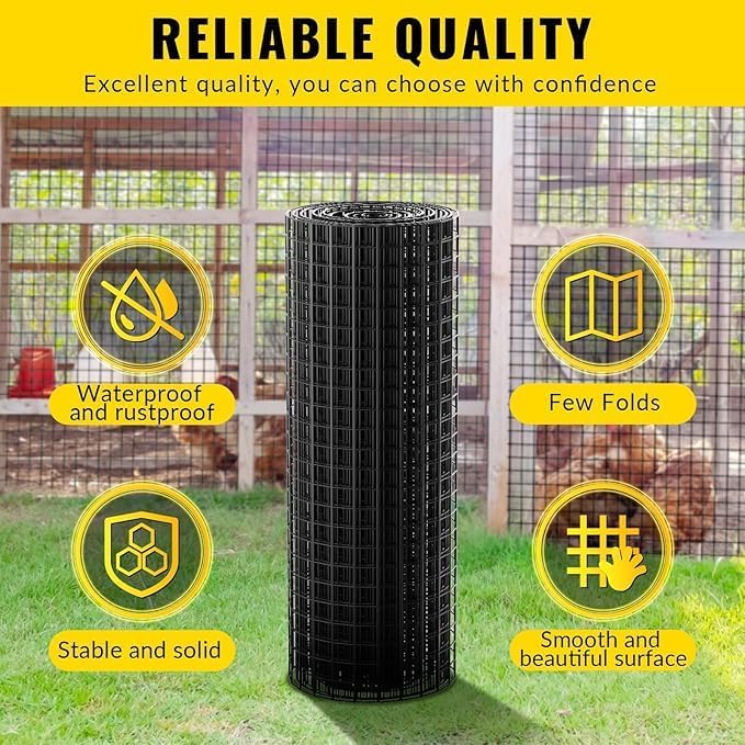DWALE Hardware Cloth 1/2 inch 72 x 50 ft Heavy Duty Black Chicken Wire Fencing 19 Gauge Vinyl Coated Welded Wire Mesh Roll PVC Hardware Cloth Chicken Wire Fencing Garden Fence Tree Guard - Image 3