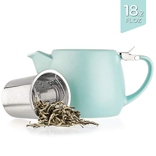 Tealyra - Pluto Porcelain Small Teapot Turquoise - 18.2-ounce (1-2 cups) - Matte Finish - Stainless Steel Lid and Extra-Fine Infuser To Brew Loose Leaf Tea - 540ml - Image 2