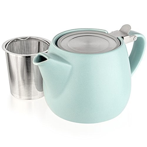 Tealyra - Pluto Porcelain Small Teapot Turquoise - 18.2-ounce (1-2 cups) - Matte Finish - Stainless Steel Lid and Extra-Fine Infuser To Brew Loose Leaf Tea - 540ml - Image 1