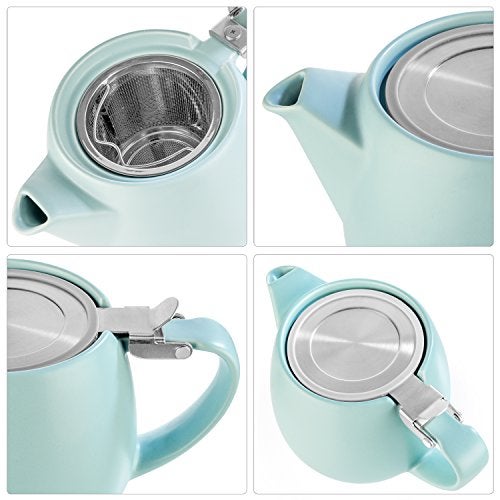 Tealyra - Pluto Porcelain Small Teapot Turquoise - 18.2-ounce (1-2 cups) - Matte Finish - Stainless Steel Lid and Extra-Fine Infuser To Brew Loose Leaf Tea - 540ml - Image 3