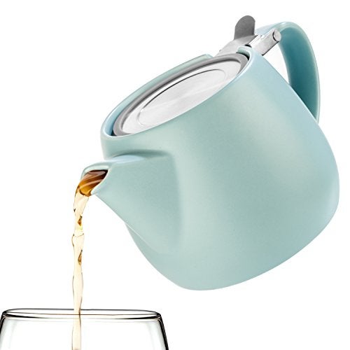 Tealyra - Pluto Porcelain Small Teapot Turquoise - 18.2-ounce (1-2 cups) - Matte Finish - Stainless Steel Lid and Extra-Fine Infuser To Brew Loose Leaf Tea - 540ml - Image 5