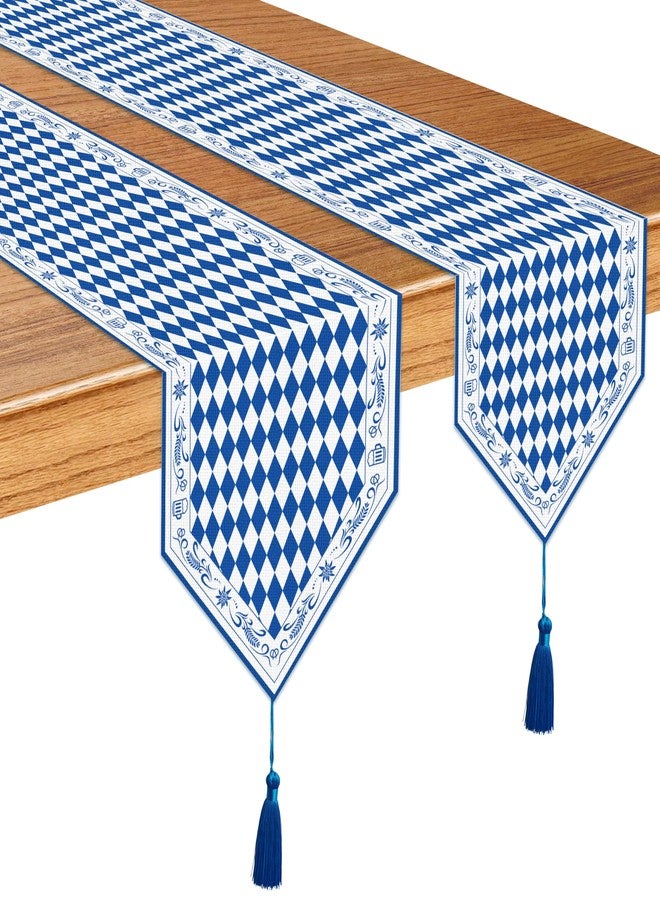 Moitkptt 2 Pcs Oktoberfest Table Runner with Tassels 12 x 71 Inch Blue and White Table Decorations for Octoberfest Party, Beers Festival Dresser Scarves for Dinner Party Decor Supplies - Image 1