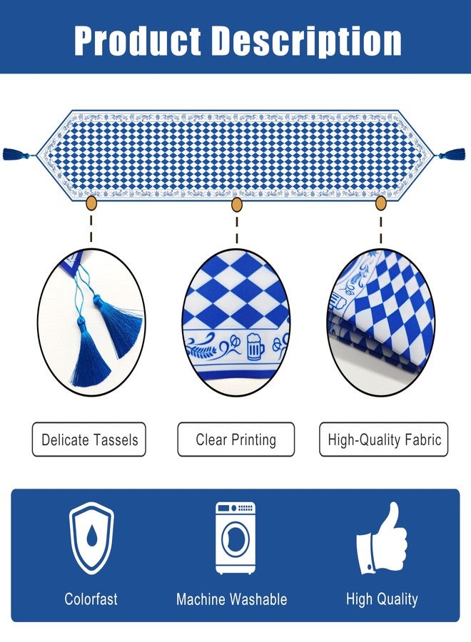 Moitkptt 2 Pcs Oktoberfest Table Runner with Tassels 12 x 71 Inch Blue and White Table Decorations for Octoberfest Party, Beers Festival Dresser Scarves for Dinner Party Decor Supplies - Image 3